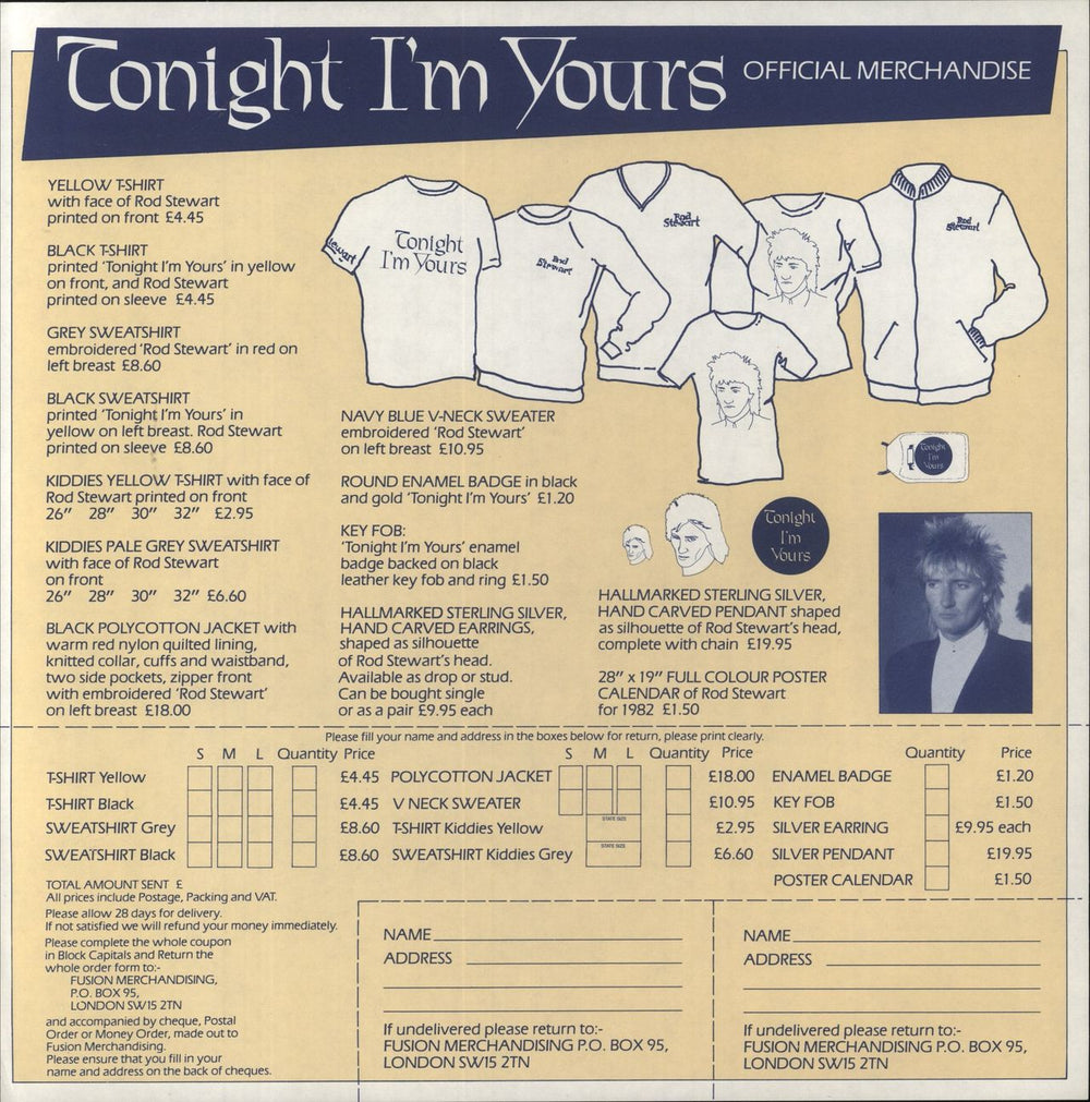 Rod Stewart Tonight I'm Yours + Merch Insert UK vinyl LP album (LP record) N/AV