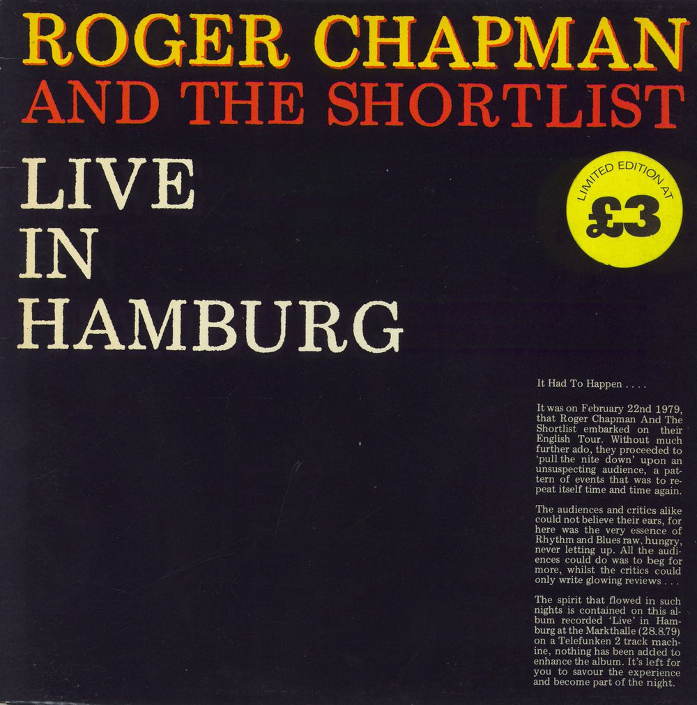 Roger Chapman Live In Hamburg - Hype Stickered UK vinyl LP album (LP record) ACRO6