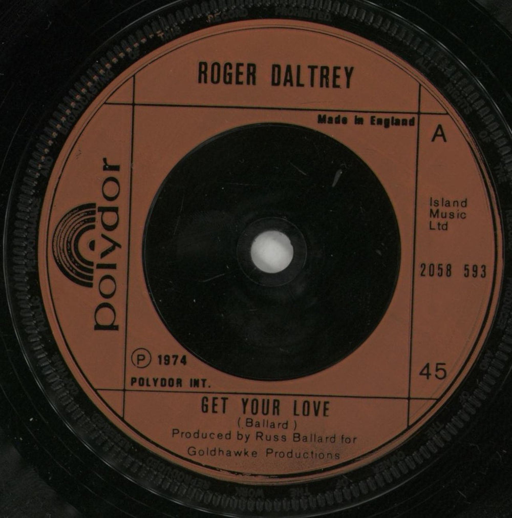 Roger Daltrey Get Your Love UK 7" vinyl single (7 inch record / 45) RGD07GE66299