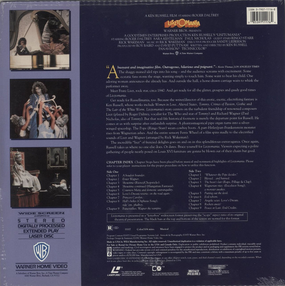 Roger Daltrey Lisztomania - Sealed US laserdisc / lazerdisc 085391111764