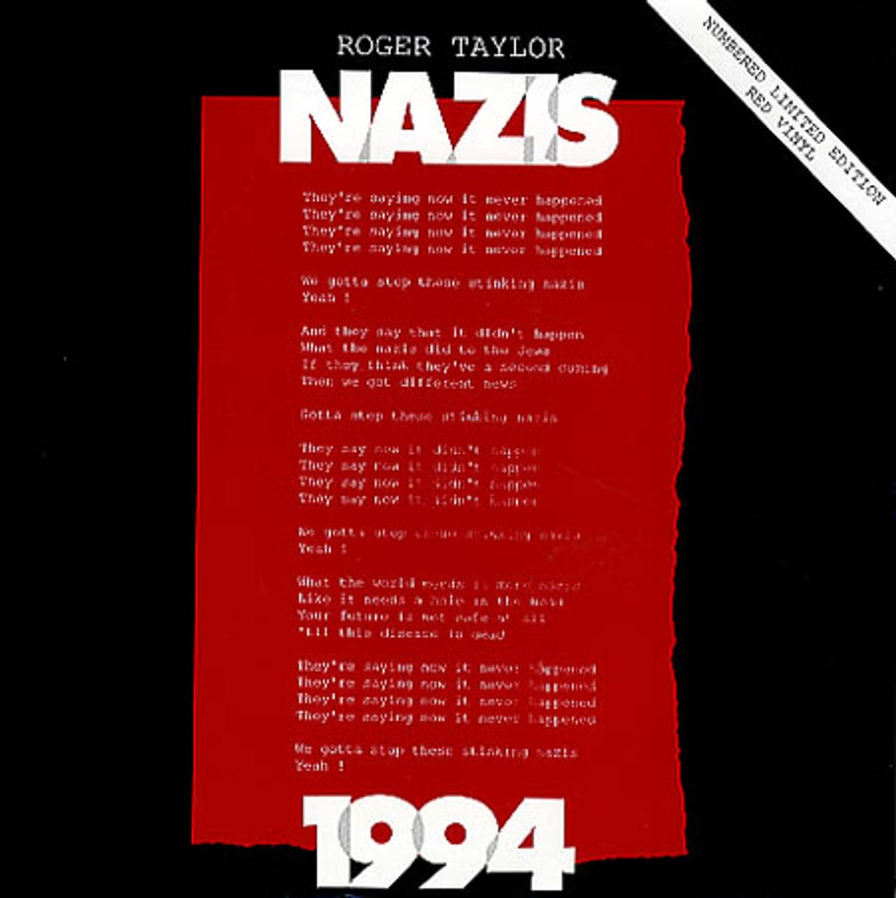 Roger Taylor Nazis 1994 - Red Vinyl UK 7" vinyl single (7 inch record / 45) RR6379