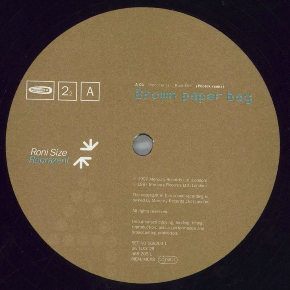 Roni Size Reprazent Brown Paper Bag UK Promo 12" vinyl single (12 inch record / Maxi-single) RSZ12BR825446