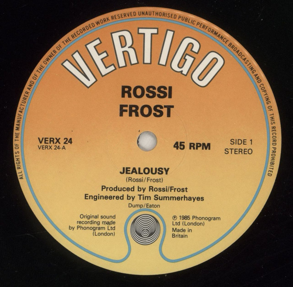 Rossi & Frost Jealousy UK 12" vinyl single (12 inch record / Maxi-single) RAF12JE15879