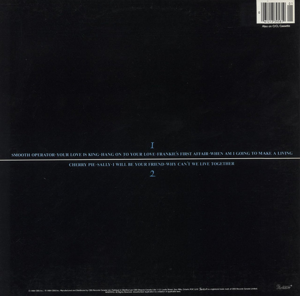 Sade Diamond Life Canadian vinyl LP album (LP record) 074643958110