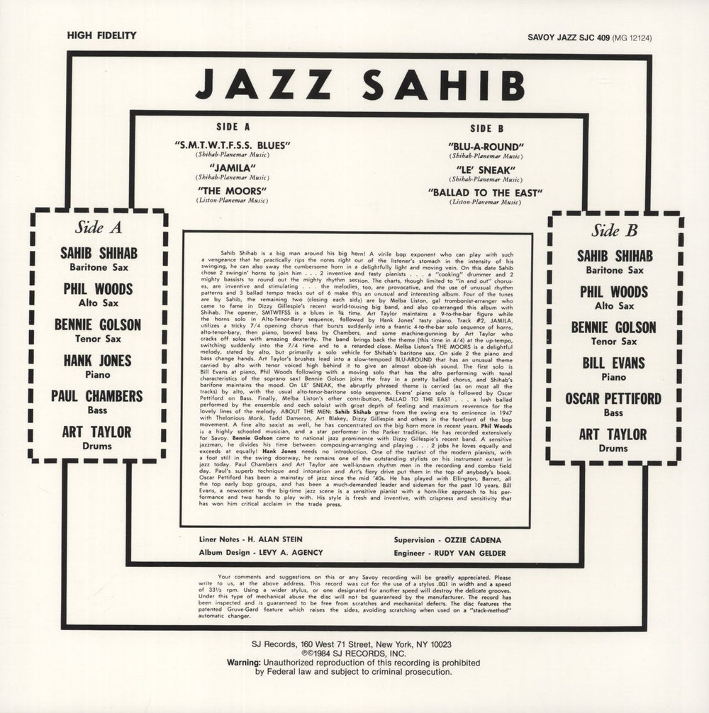 Sahib Shihab Jazz Sahib US vinyl LP album (LP record)