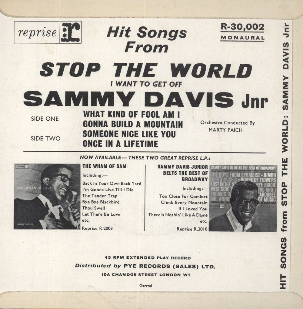 Sammy Davis Jr Hit Songs From 'Stop The World - I Want To Get Off' UK 7" vinyl single (7 inch record / 45)