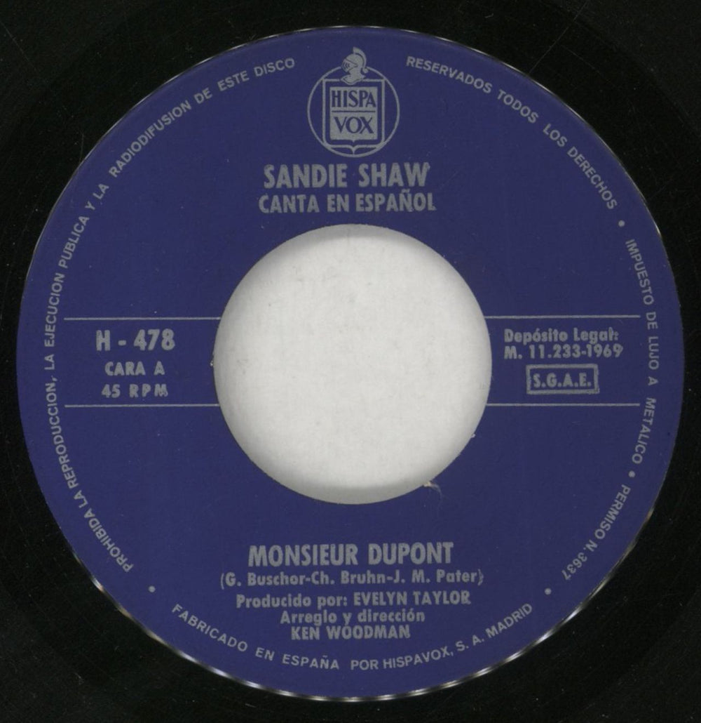 Sandie Shaw Canta En Español - Autographed Spanish 7" vinyl single (7 inch record / 45) SDI07CA849847
