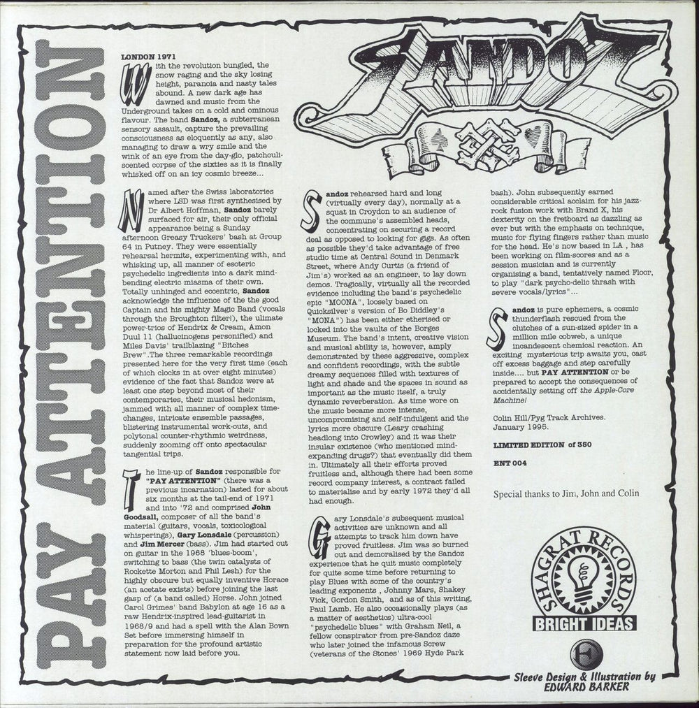 Sandoz [Rock] Pay Attention - Low Number UK vinyl LP album (LP record)