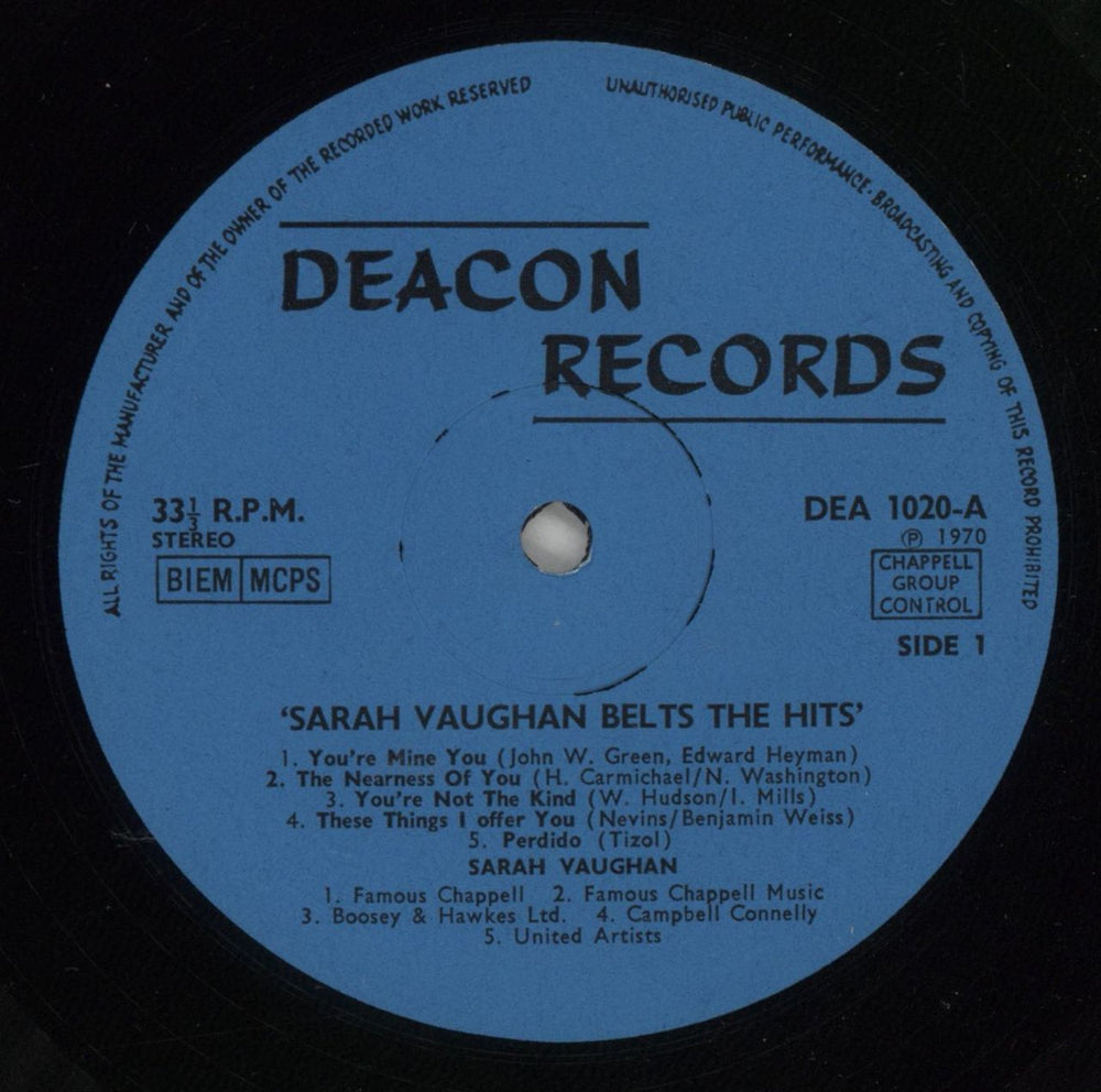Sarah Vaughan Belts The Hits UK vinyl LP album (LP record) VAALPBE878720