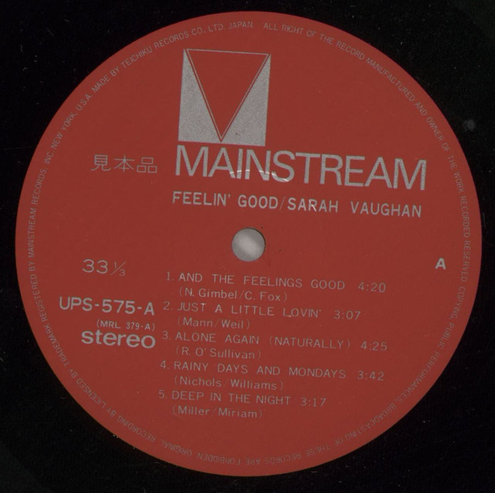 Sarah Vaughan Feelin' Good Japanese Promo vinyl LP album (LP record) VAALPFE873836