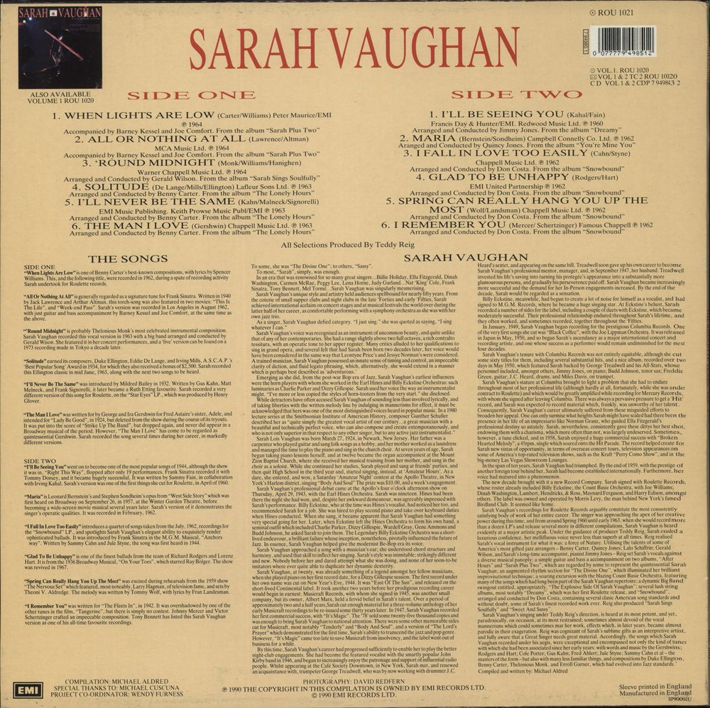 Sarah Vaughan The Roulette Years Volume Two UK vinyl LP album (LP record) 0077779498512