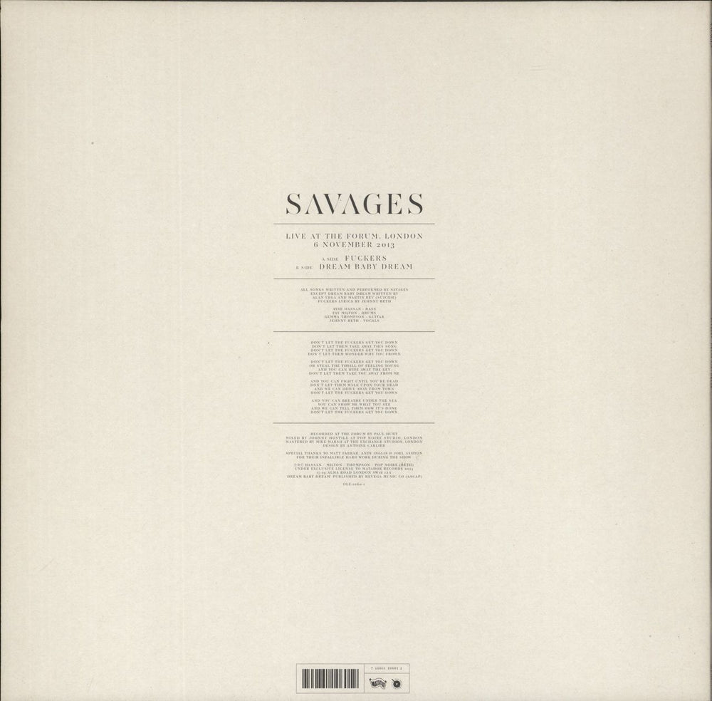 Savages Fuckers / Dream Baby Dream UK 12" vinyl single (12 inch record / Maxi-single) 744861106012