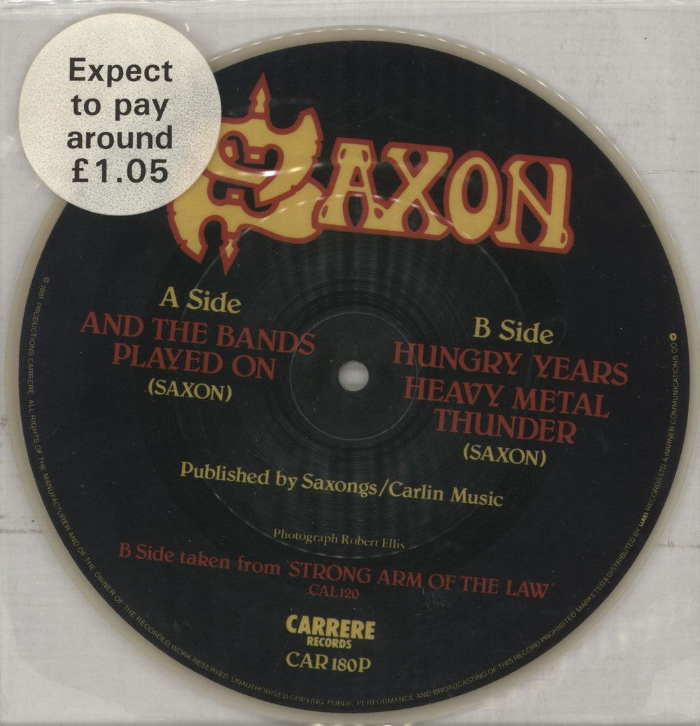 Saxon And The Bands Played On - Price Sticker UK 7" vinyl picture disc (7 inch picture disc single) CAR180P