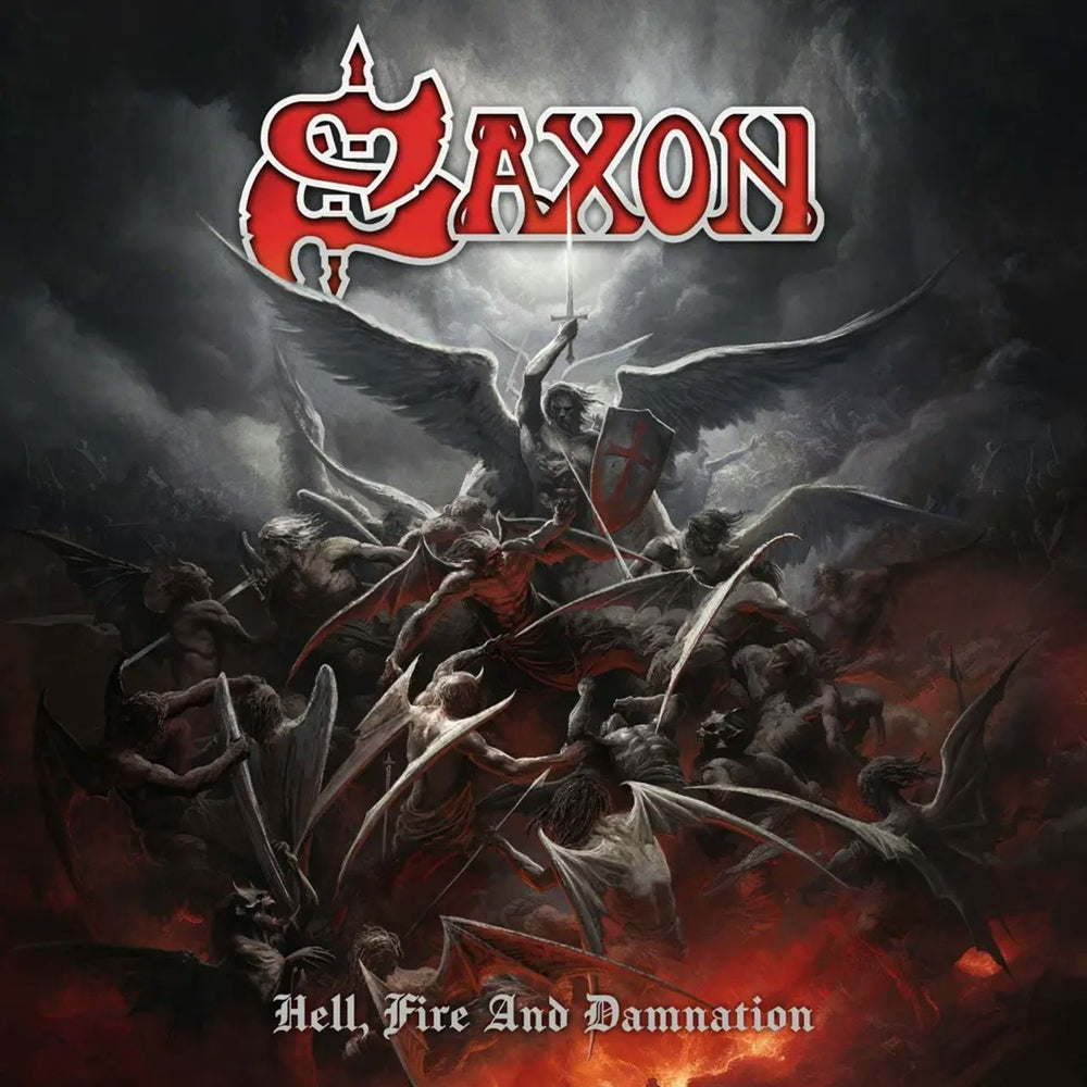 Saxon Hell, Fire And Damnation - Red Marbled Vinyl - Sealed UK vinyl LP album (LP record) SAXLPHE828068