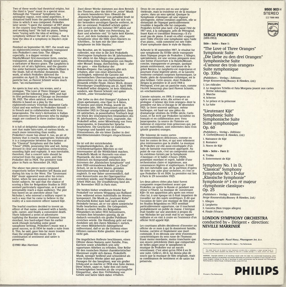 Sergei Prokofiev The Love Of Three Oranges / Lieutenant Kijé / "Classical" Symphony Dutch vinyl LP album (LP record)