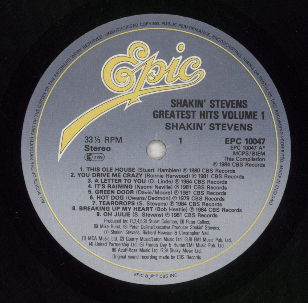 Shakin' Stevens Greatest Hits UK vinyl LP album (LP record) STVLPGR240641