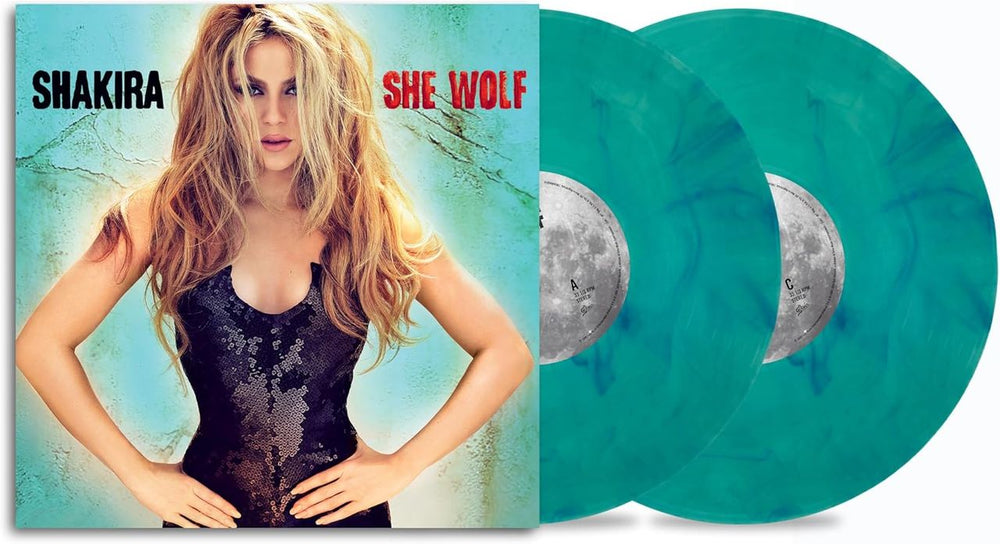 Shakira She Wolf - Sea Glass & Turquoise Swirl Coloured Vinyl - Sealed UK 2-LP vinyl record set (Double LP Album) 196588845819