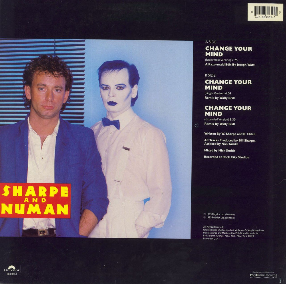 Sharpe & Numan Change Your Mind US 12" vinyl single (12 inch record / Maxi-single) 042288306115