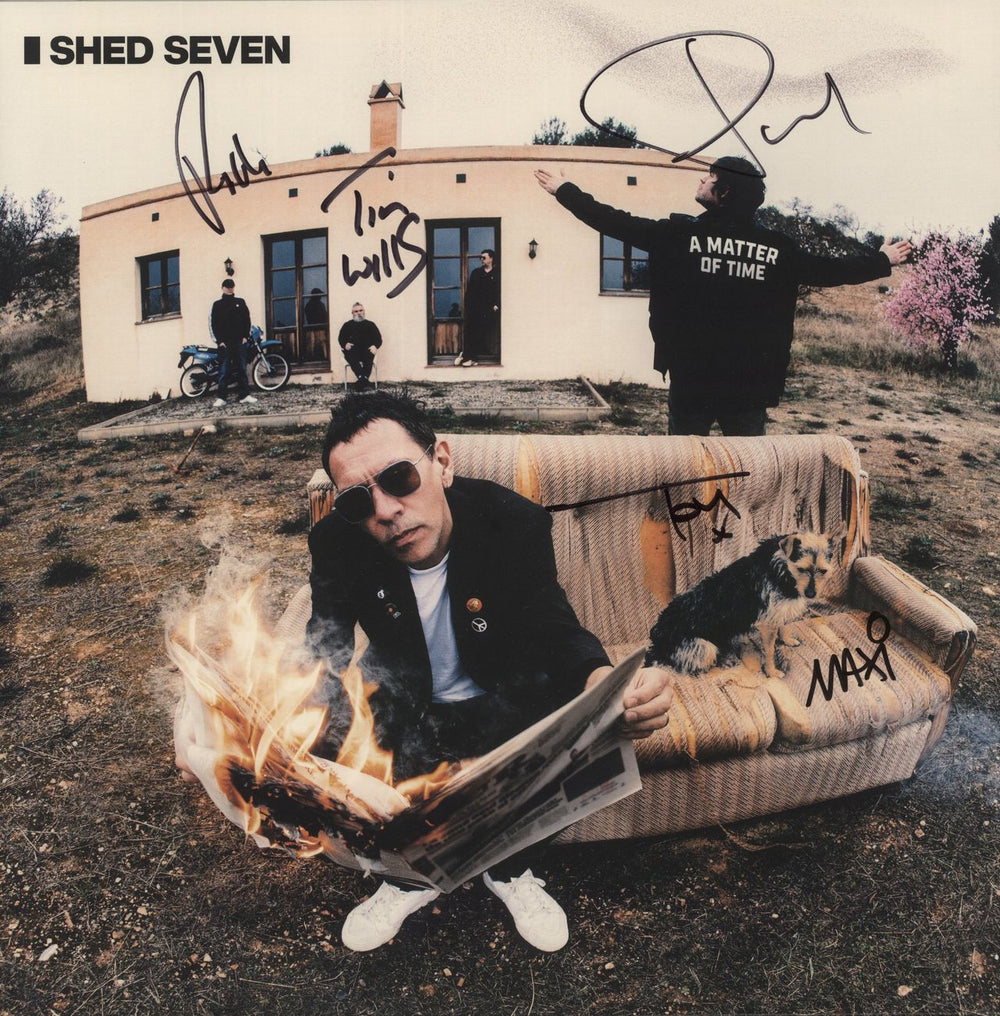 Shed Seven A Matter Of Time - Yellow and Red Splatter Vinyl - Autographed UK vinyl LP album (LP record) COOKLP898