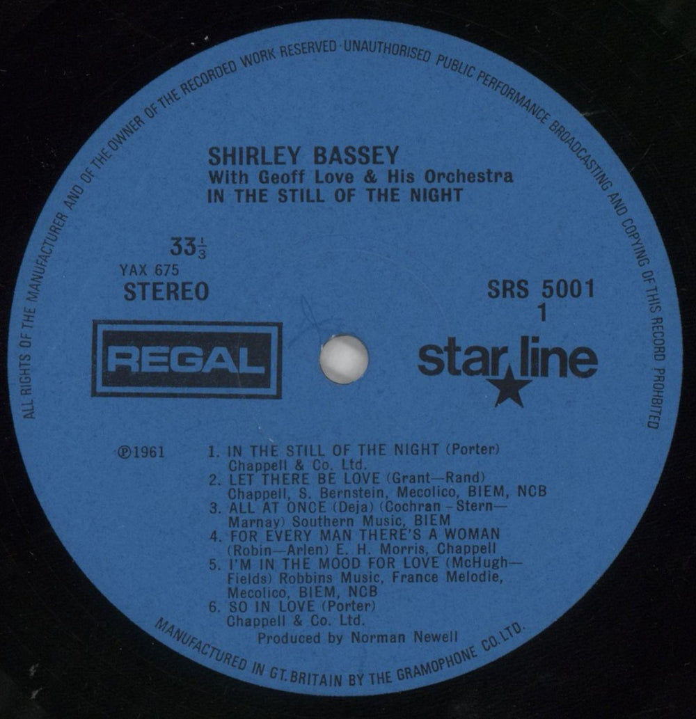 Shirley Bassey In The Still Of the Night UK vinyl LP album (LP record) SHBLPIN294472