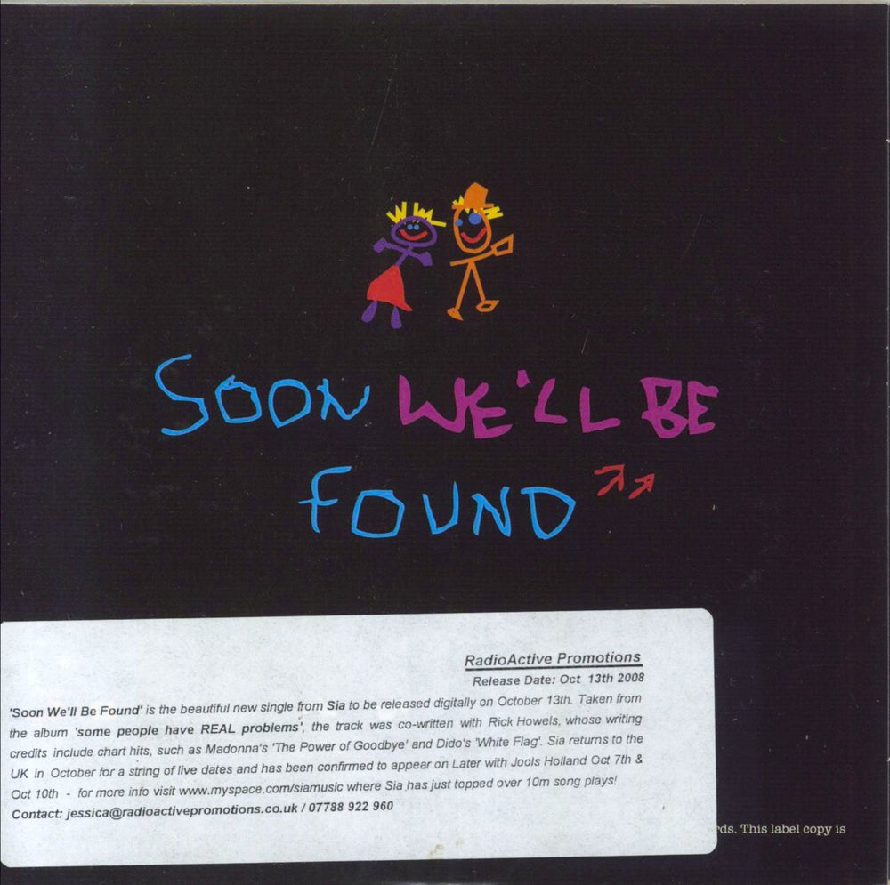 Sia Soon We'll Be Found UK Promo CD single (CD5 / 5")