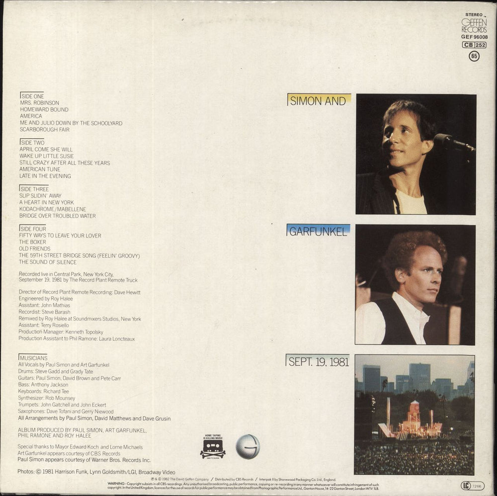 Simon & Garfunkel The Concert In Central Park + Lyric Booklet - EX UK 2-LP vinyl record set (Double LP Album)