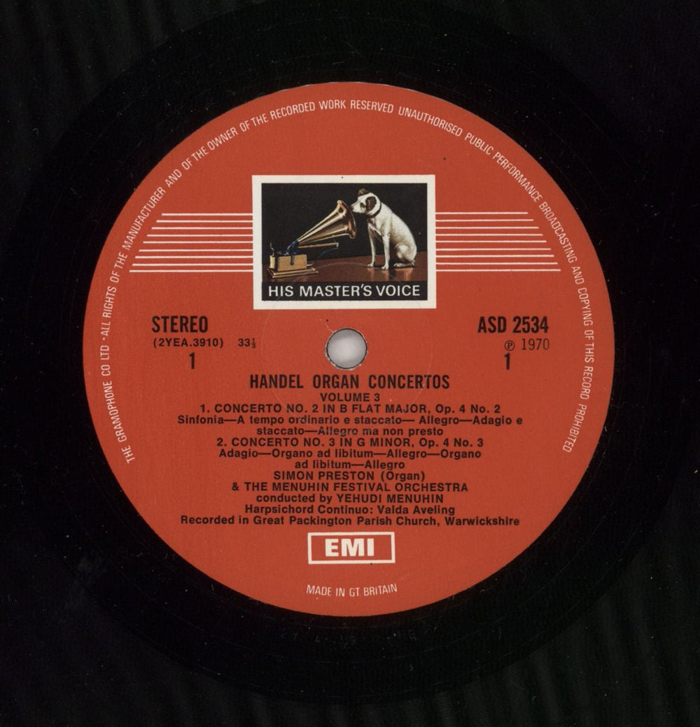 Simon Preston Handel: Organ Concertos, Vol. 3 UK vinyl LP album (LP record) YIOLPHA863797