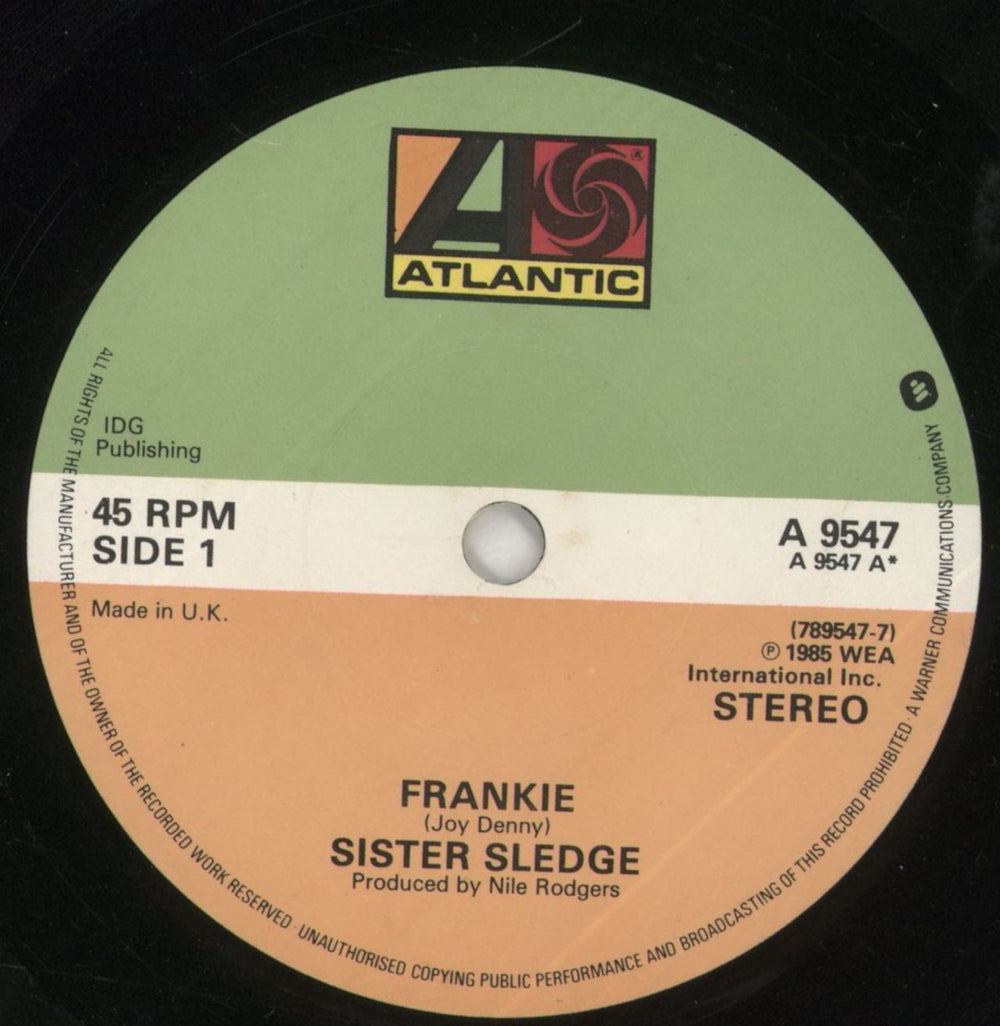 Sister Sledge Frankie - Solid Centre UK 7" vinyl single (7 inch record / 45) SLE07FR806466