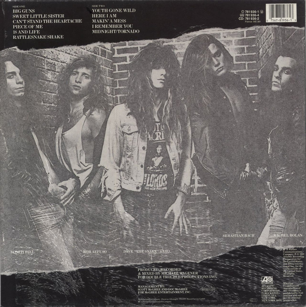 Skid Row (80s) Skid Row - Shrink German vinyl LP album (LP record) 075678193613