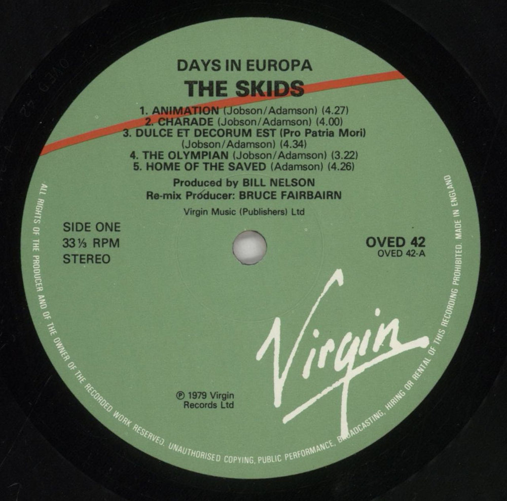 Skids Days In Europa UK vinyl LP album (LP record) SKDLPDA600613