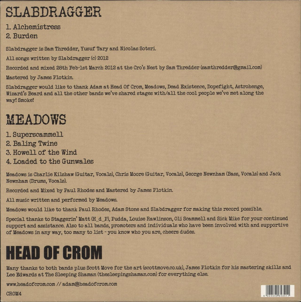 Slabdragger Slabdragger / Meadows UK 12" vinyl single (12 inch record / Maxi-single)