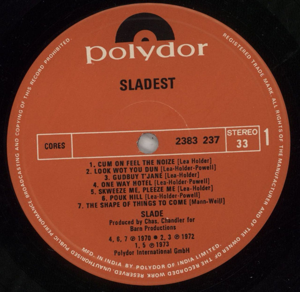 Slade Sladest Indian vinyl LP album (LP record) SDELPSL867240
