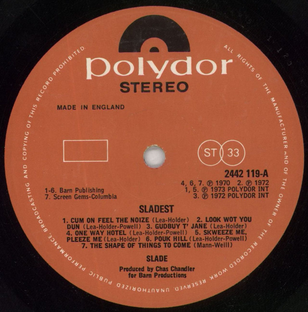 Slade Sladest - VG UK vinyl LP album (LP record) SDELPSL685914