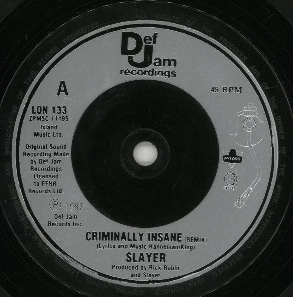 Slayer Criminally Insane UK 7" vinyl single (7 inch record / 45) SLA07CR597500