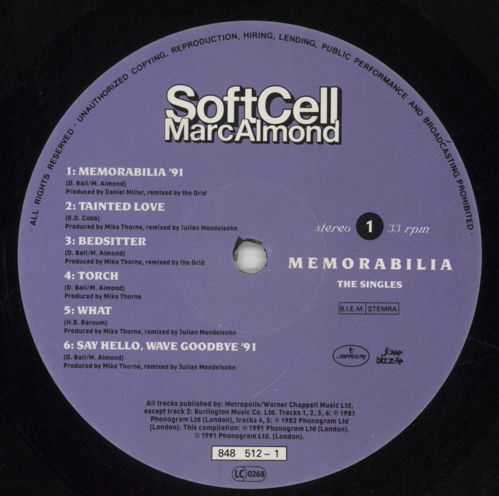 Soft Cell Memorabilia - The Singles - EX UK vinyl LP album (LP record) SOFLPME136507