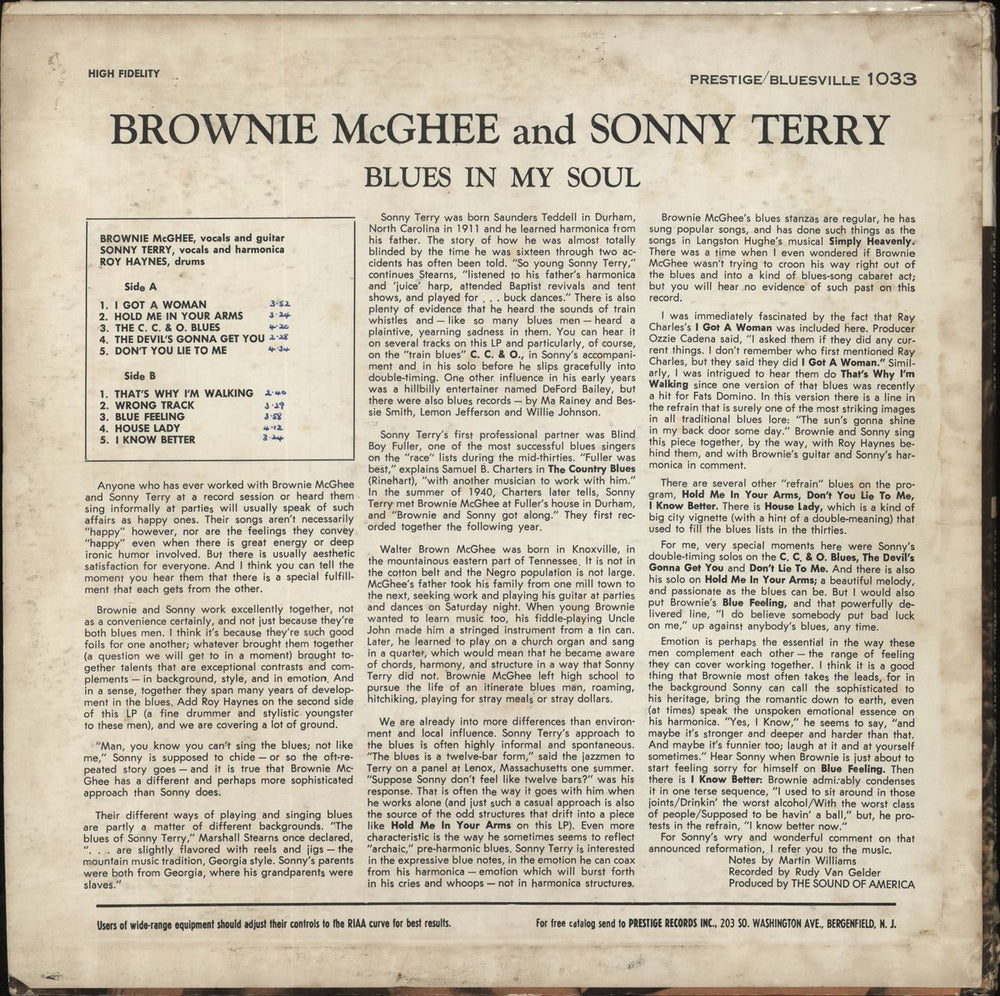 Sonny Terry & Brownie McGhee Blues In My Soul US vinyl LP album (LP record)