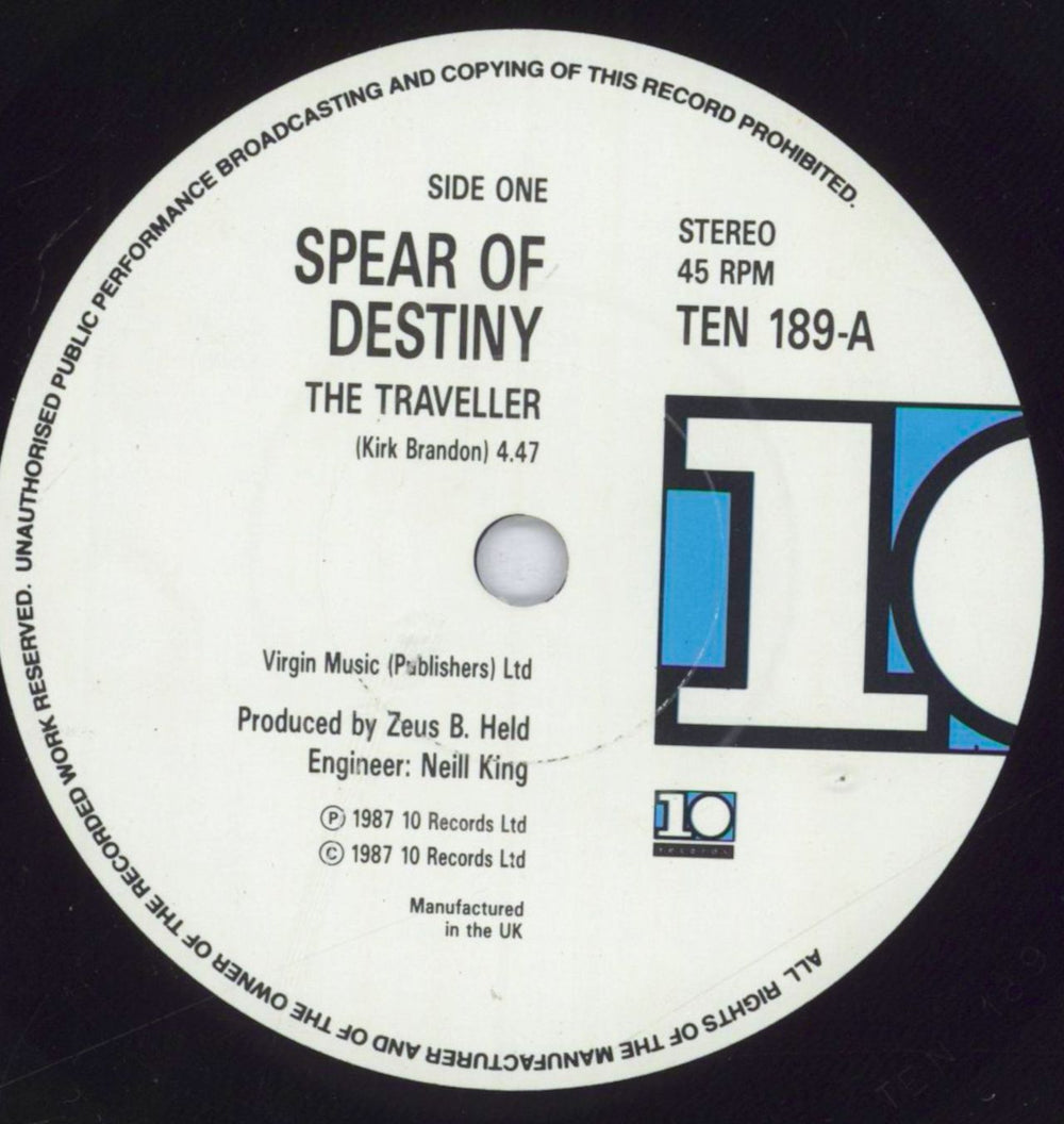 Spear Of Destiny The Traveller UK 7" vinyl single (7 inch record / 45) SOD07TH833720