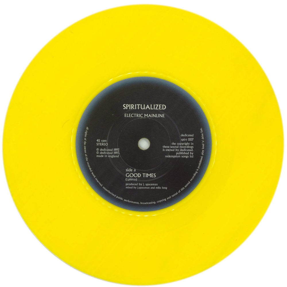 Spiritualized Electric Mainline EP - Yellow Vinyl UK 7" vinyl single (7 inch record / 45) SPZ07EL102411