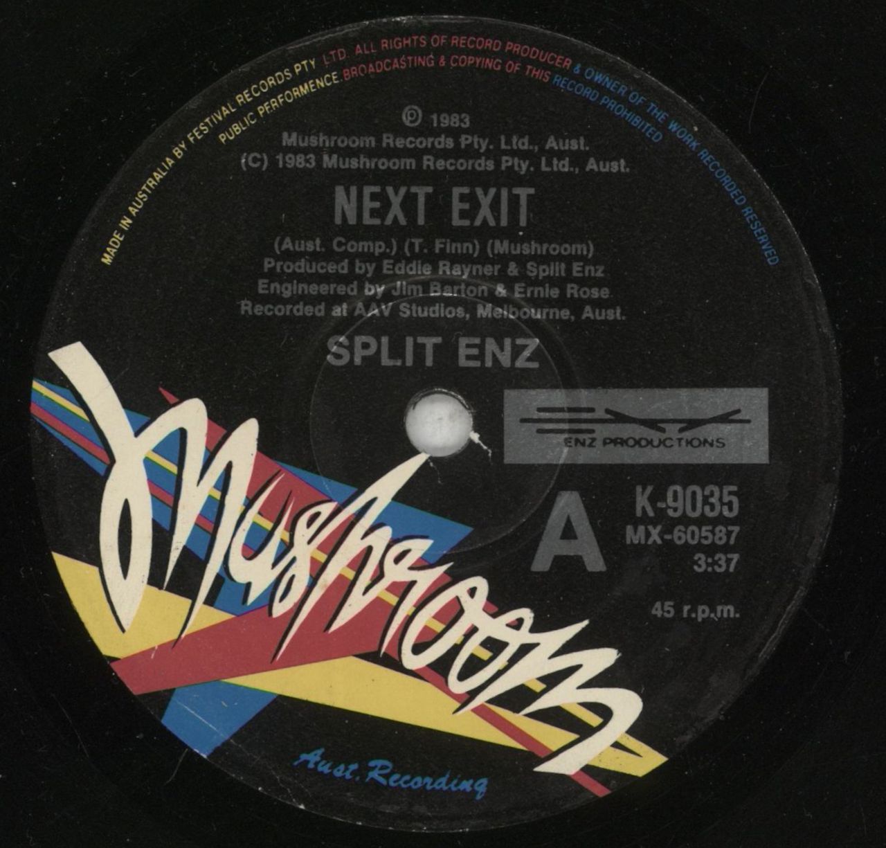 Split Enz Next Exit Australian 7" vinyl single (7 inch record / 45) ENZ07NE864877