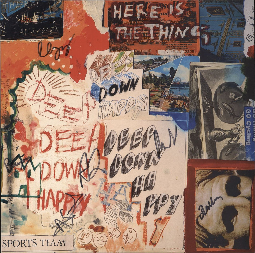 Sports Team Deep Down Happy - Autographed UK vinyl LP album (LP record) 0869288