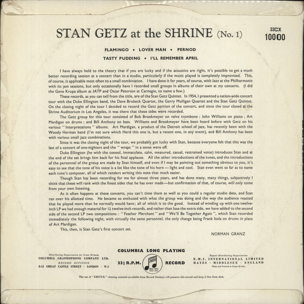 Stan Getz At The Shrine UK vinyl LP album (LP record)