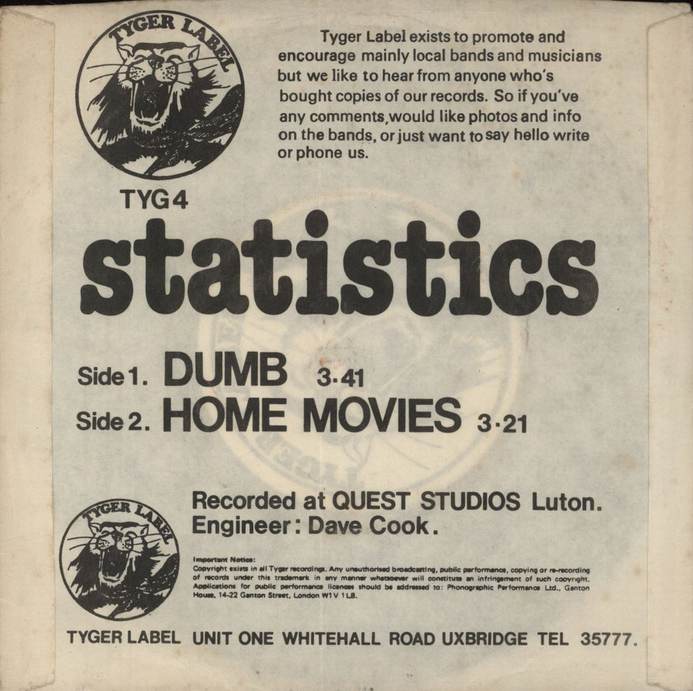 Statistics Dumb UK 7" vinyl single (7 inch record / 45)