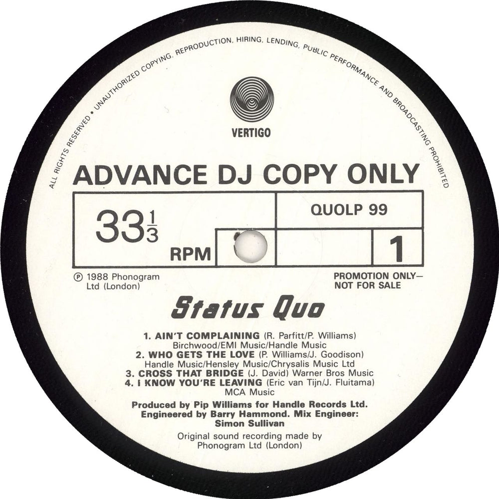 Status Quo Ain't Complaining - Album Sampler UK Promo 12" vinyl single (12 inch record / Maxi-single) QUOLP99