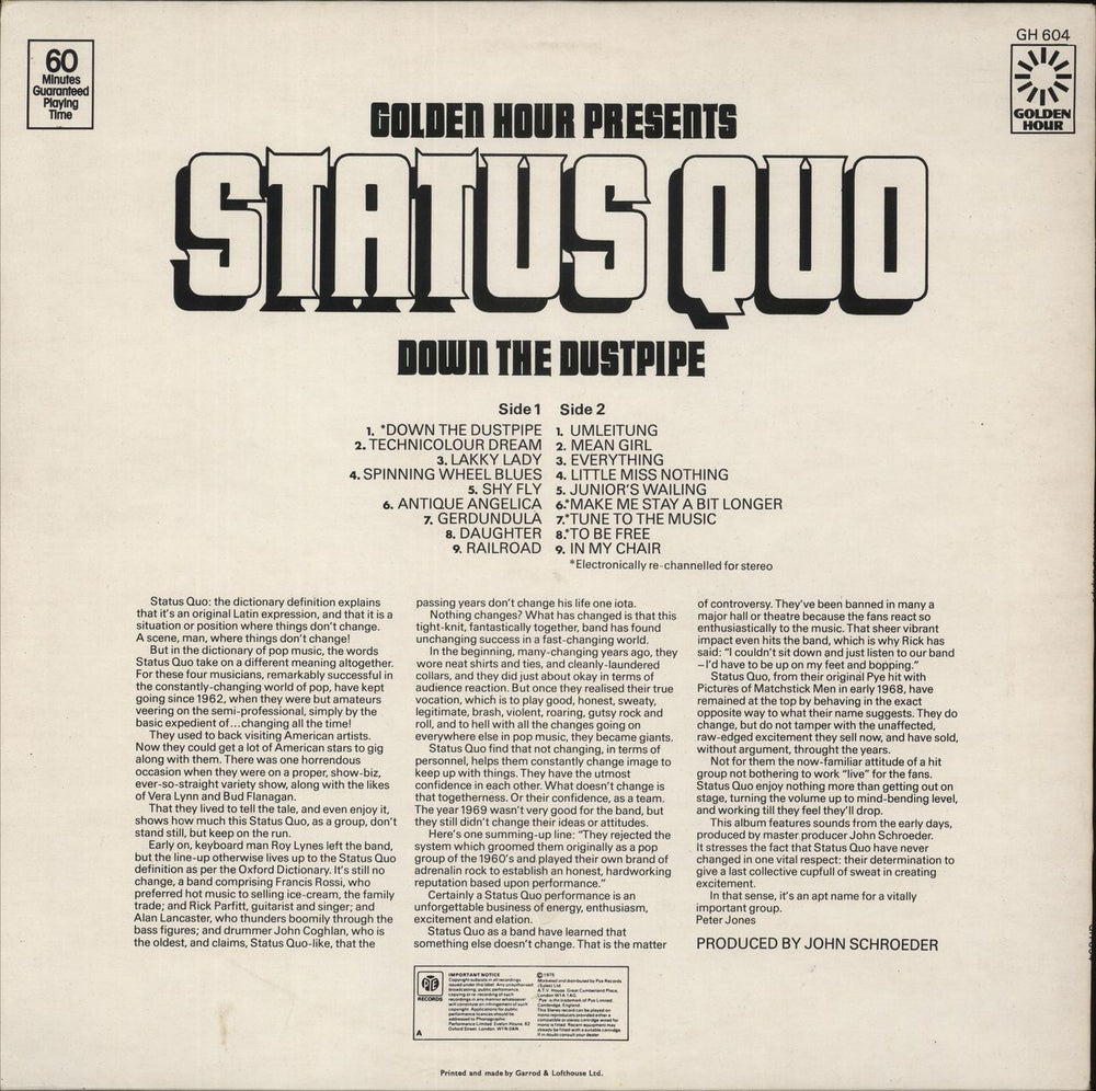 Status Quo Down The Dustpipe UK vinyl LP album (LP record)