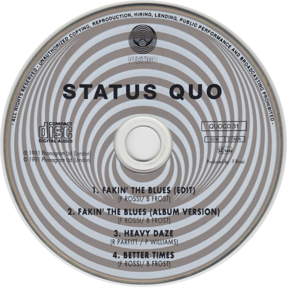 Status Quo Fakin' The Blues UK CD single (CD5 / 5") QUOCD31