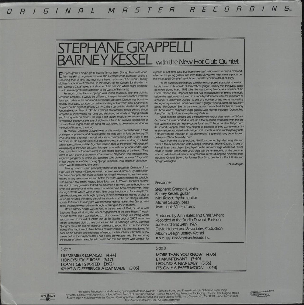 Stéphane Grappelli I Remember Django US vinyl LP album (LP record)