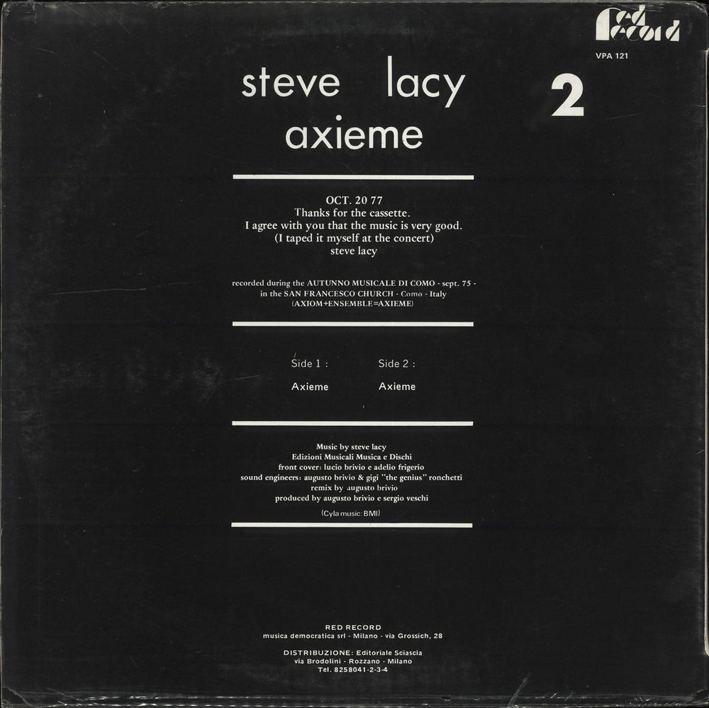 Steve Lacy Axieme Vol. 2 - shrink Italian vinyl LP album (LP record)