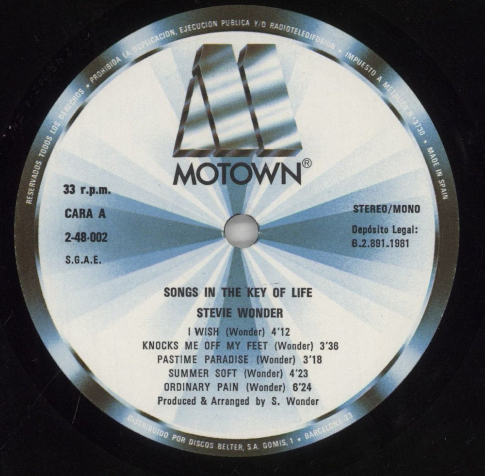 Stevie Wonder Songs In The Key Of Life Spanish 2-LP vinyl record set (Double LP Album) STW2LSO434661