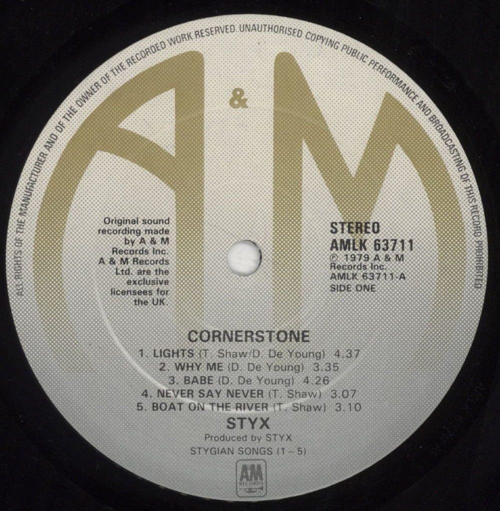 Styx Cornerstone UK vinyl LP album (LP record) STXLPCO302625
