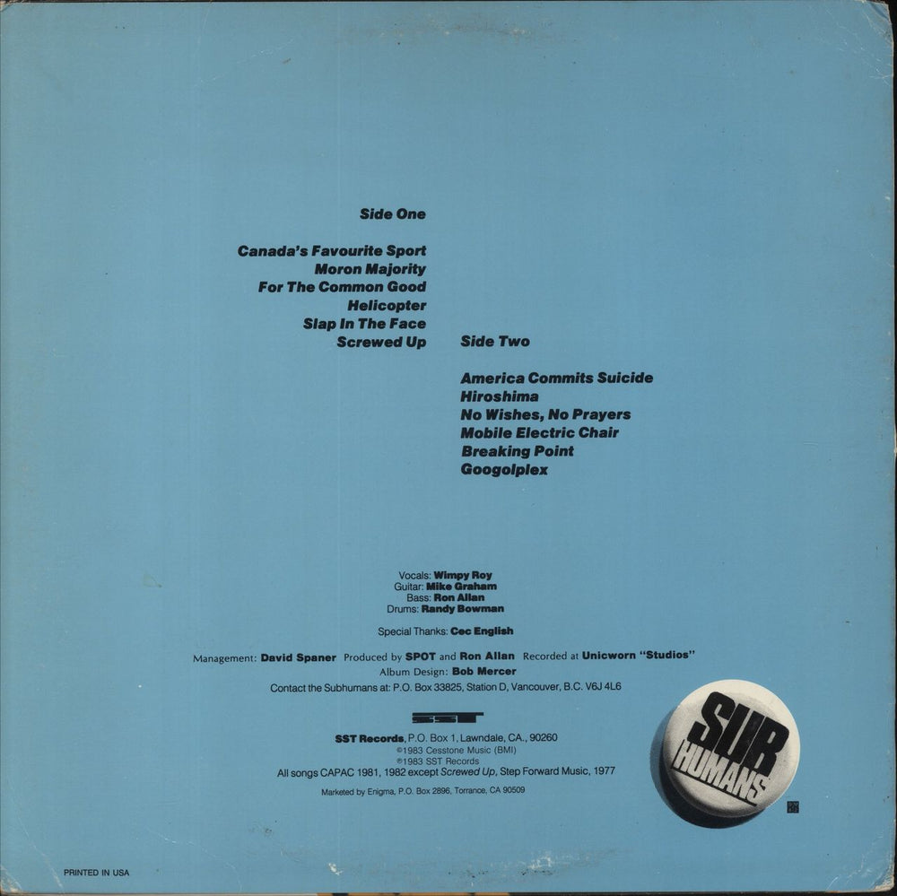 Subhumans Canada No Wishes, No Prayers US vinyl LP album (LP record)